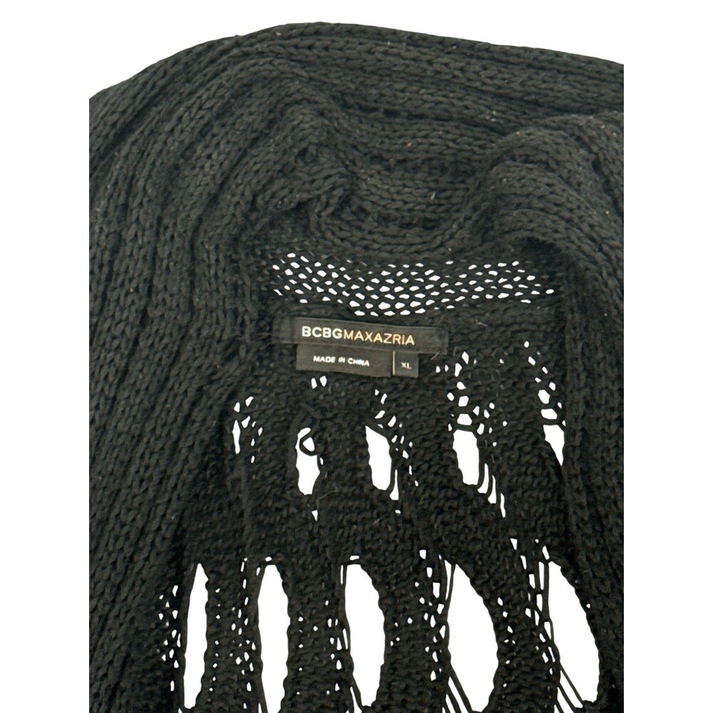 BCBG Draped Open Knit Tank Duster Waterfall Scarf Black Crochet Boho Longline XL - Picture 4 of 6